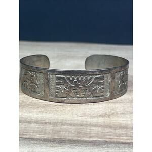 Vintage Sterling Silver 925 ECUADOR signed Cuff Bangle Story Teller Bracelet